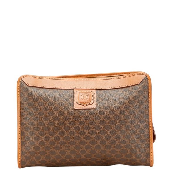 Celine Macadam Clutch Bag Brown Leather Women's CELINE - Picture 1 of 9